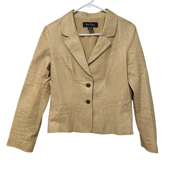 Comme Toujours Jackets & Blazers - Vintage Comme Toujours Women's 100% Leather Jacket Soft Tan Embossed Size 10